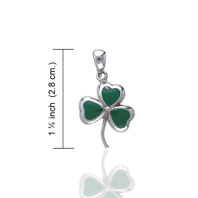 Green Enameled Irish Shamrock Lucky Clover Sterling Silver Pendant 18" Necklace - Silver Insanity
