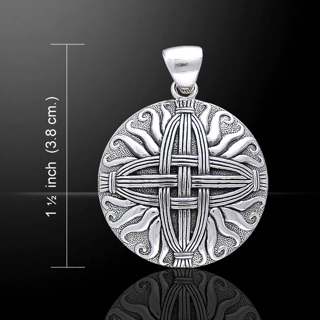 Sterling Silver Sunray Medallion St. Brigid's Celtic Woven Straw Cross Pendant - Silver Insanity