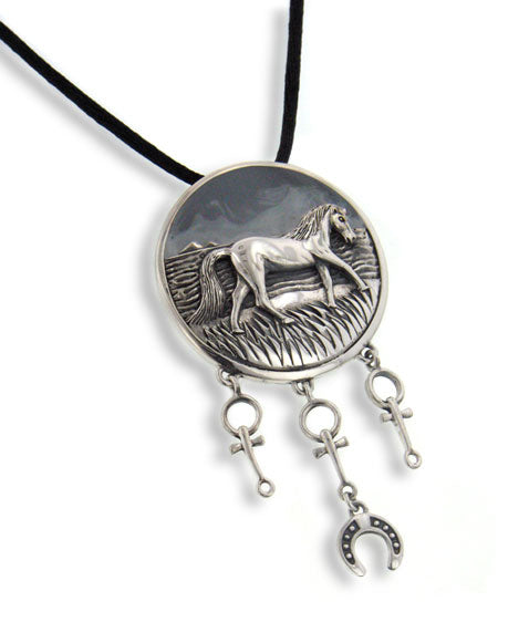 Large Horse Totem Sterling Silver Art Pendant Necklace - Silver Insanity