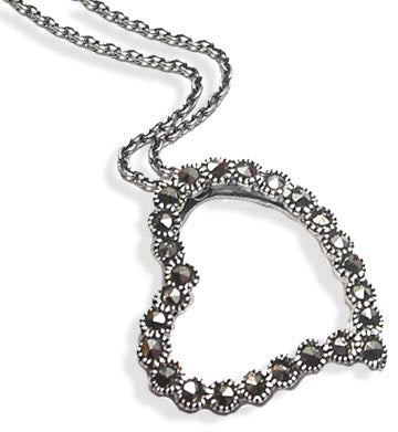 Sterling Silver Open Marcasite Heart Pendant 18" Necklace - Silver Insanity