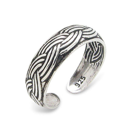 Braided Rope Twist Antiqued Sterling Silver Toe Ring - Silver Insanity