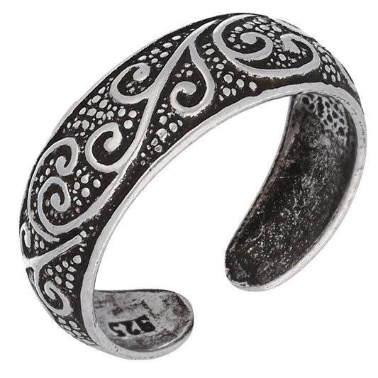 Antiqued Sterling Silver Toe Ring with Flourishing Vines - Silver Insanity
