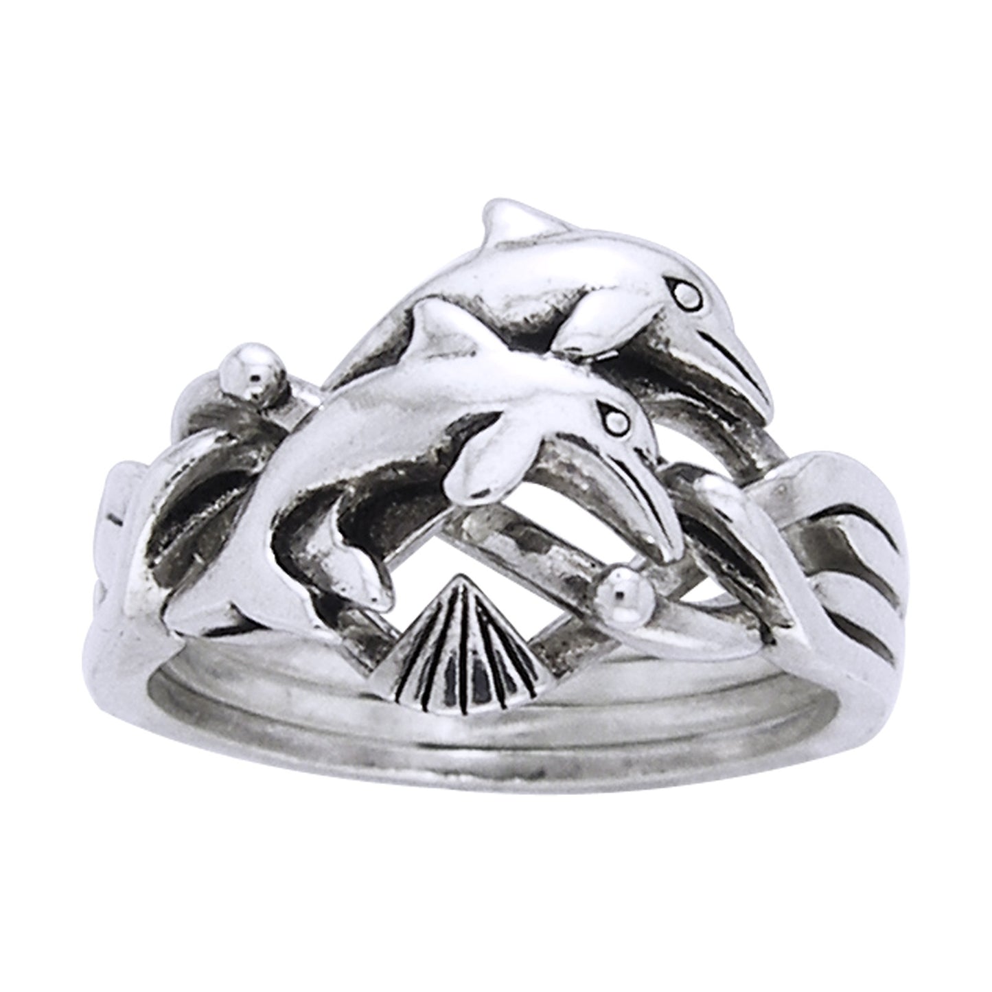 Dolphin Puzzle Ring Sterling Silver Four Band - Silver Insanity