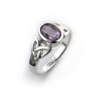 Sterling Silver Celtic Knot and Purple Genuine Amethyst Ring - Silver Insanity