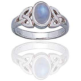 Sterling Silver Celtic Knot and Genuine Rainbow Moonstone Ring - Silver Insanity
