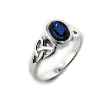 Sterling Silver Celtic Knot and Created Blue Sapphire Ring - Silver Insanity