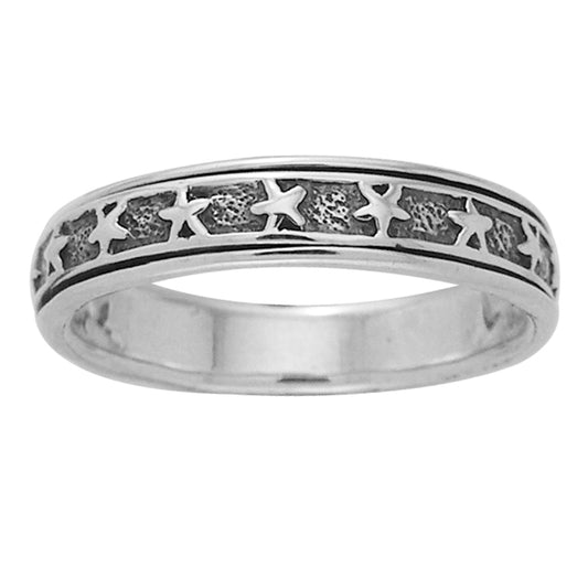 Sterling Silver Star Spin Motion Band Ring - Silver Insanity