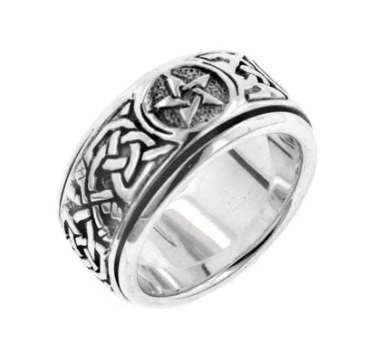 Sterling Silver Celtic Knot Pentacle Spinning Fidget Ring - Silver Insanity