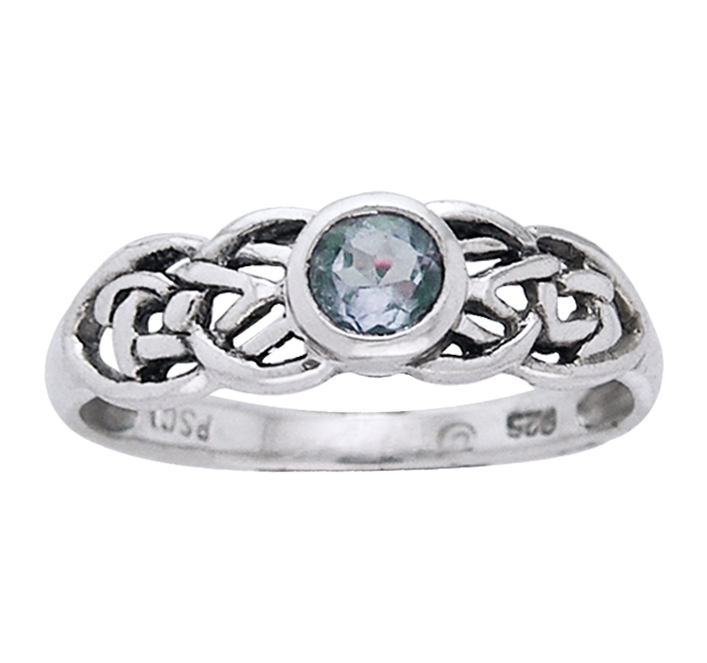 Petite Celtic Knot Birthstone Ring Sterling Silver Genuine Blue Topaz For December - Silver Insanity