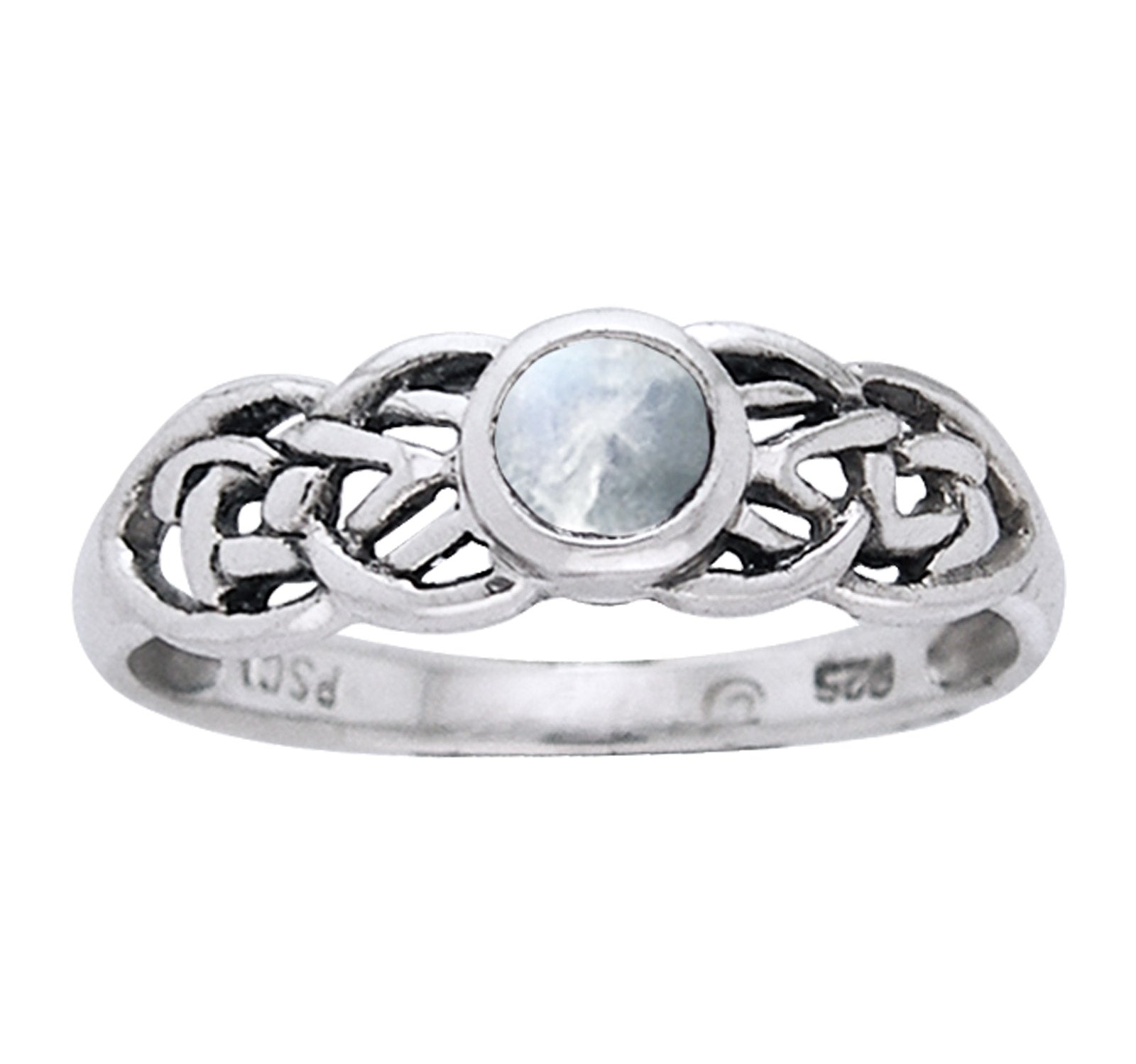 Petite Celtic Knot Birthstone Ring Sterling Silver Genuine Rainbow Moonstone For June - Silver Insanity