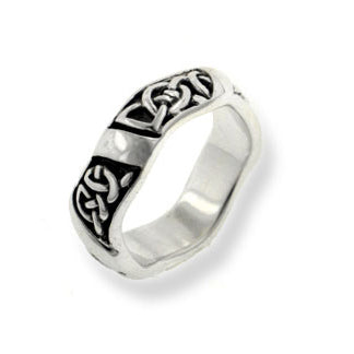 Men's Wavy Band Thick 6mm Celtic Knot Sterling Silver Wedding Ring - Silver Insanity