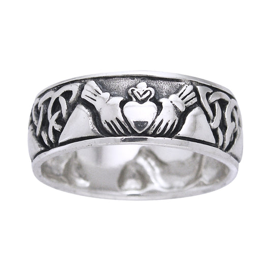 Sterling Silver Claddagh Triquetra Celtic Knot Band Ring - Silver Insanity