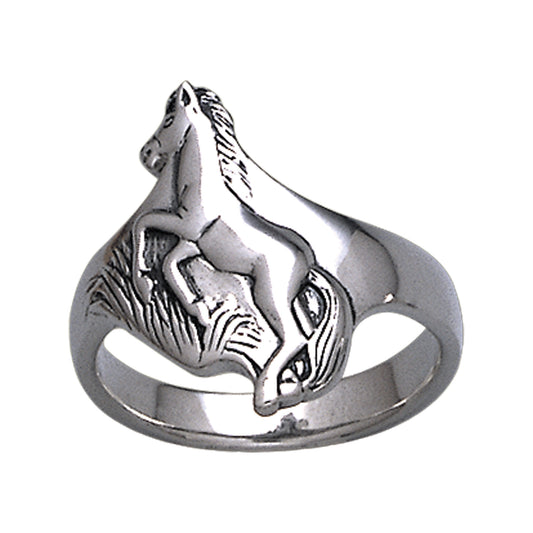 Dancing Horse Sterling Silver Running Ring Band - Silver Insanity