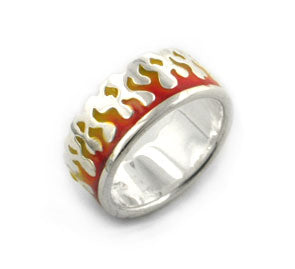 Pyro Firefighter's Ring of Flames Sterling Silver Burning Fire Band - Silver Insanity