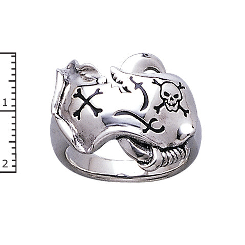 Sterling Silver Pirate Treasure Map Skull Ring - Silver Insanity