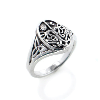Celtic Trinity Knot Tree of Life with Sun and Moon Sterling Silver Ring - Silver Insanity