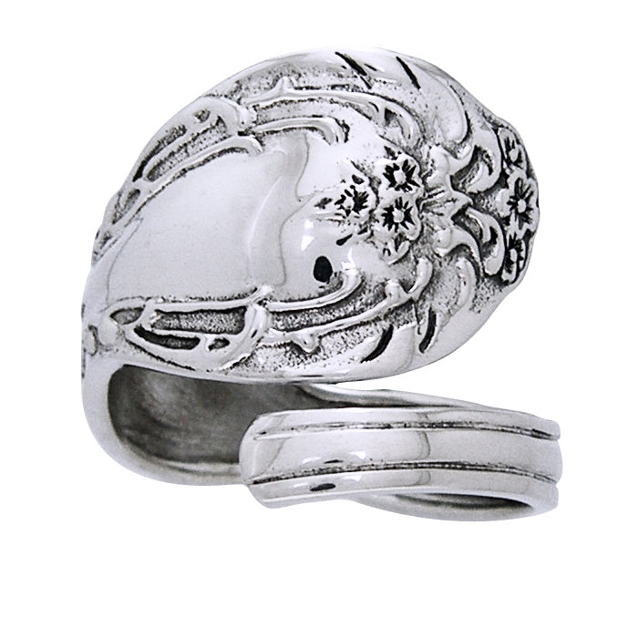 Ornate Sterling Silver Adjustable Spoon Ring - Silver Insanity