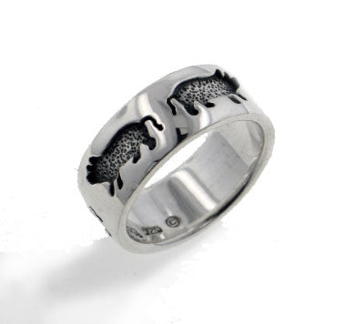 Engraved Pigs Sterling Silver 7mm Wide Piglet Ring Band - Silver Insanity