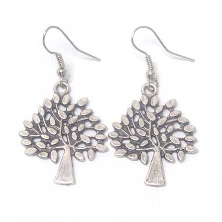 Tree of Life Antiqued Silver-Tone Dangle Earrings - Silver Insanity