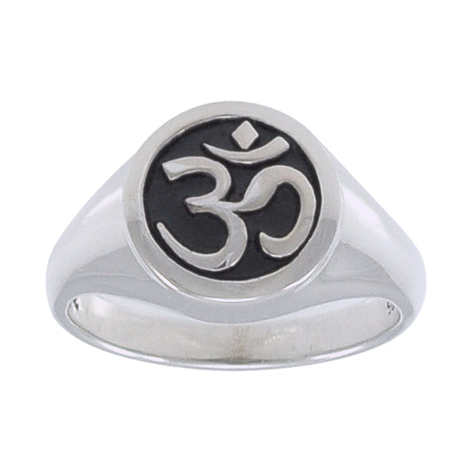 Sterling Silver OM or Aum Hindu Yoga Symbol Round Ring - Silver Insanity