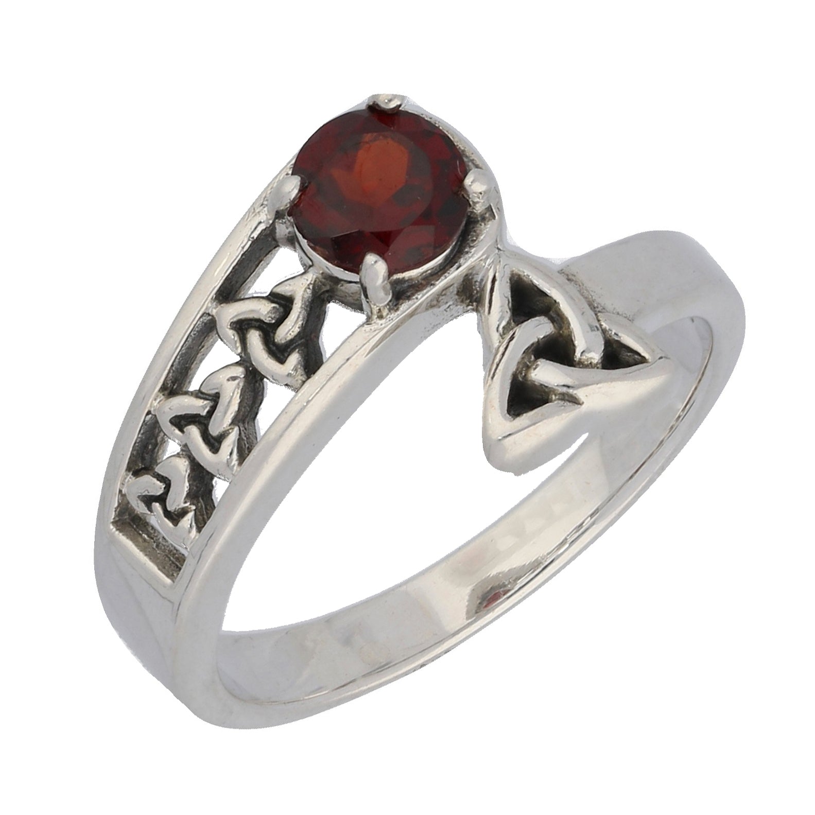 Triquetra Trinity Celtic Knot Garnet Sterling Silver Bypass Ring - Silver Insanity