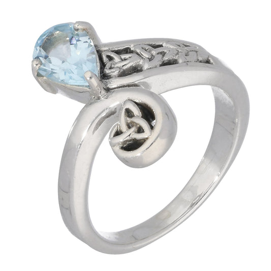 Celtic Trinity Knot Blue Topaz Bypass Sterling Silver Ring - Silver Insanity