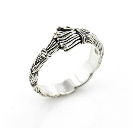 Native American Wolfwalker Braided Sweetgrass Sterling Silver Band Ring - Silver Insanity