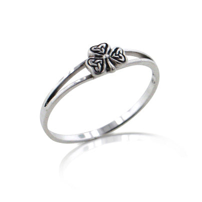 Irish Shamrock Celtic Knot Clover Sterling Silver 5mm Pinky Ring - Silver Insanity