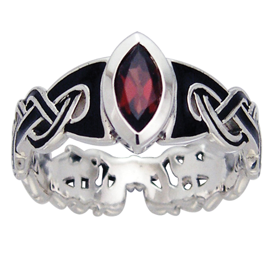 Mammen Viking Knot Garnet Norse Sterling Silver Ring - Silver Insanity