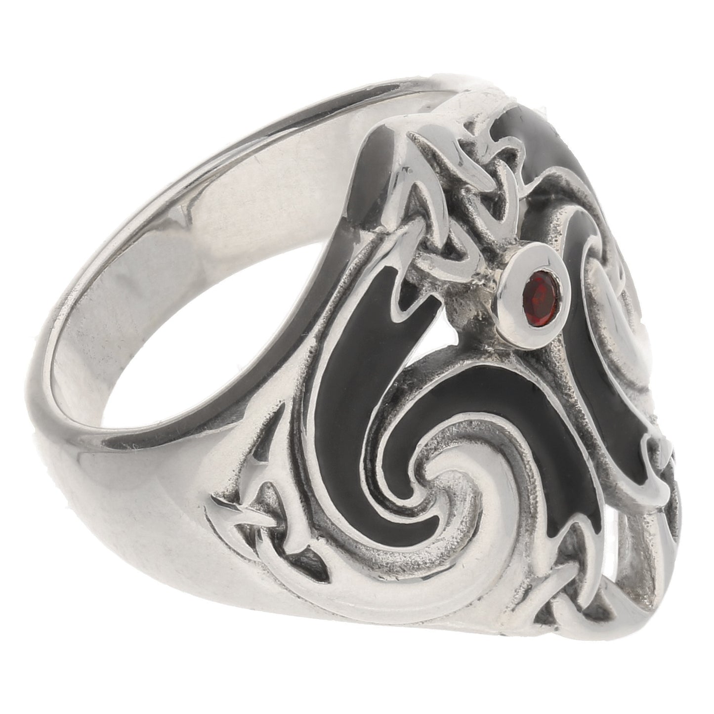 Thors Hammer Ring Celtic Knot Triskele Garnet Sterling Silver - Silver Insanity