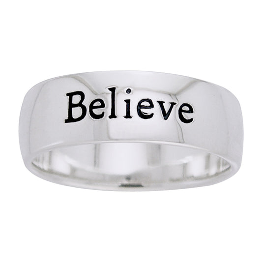 Believe - Words of Wisdom 6mm Sterling Silver Band Ring - Silver Insanity