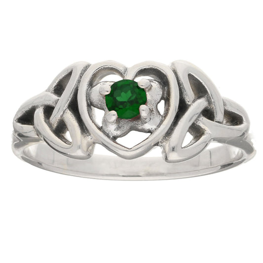 May - Sterling Silver Emerald Glass Celtic Trinity Knot Heart