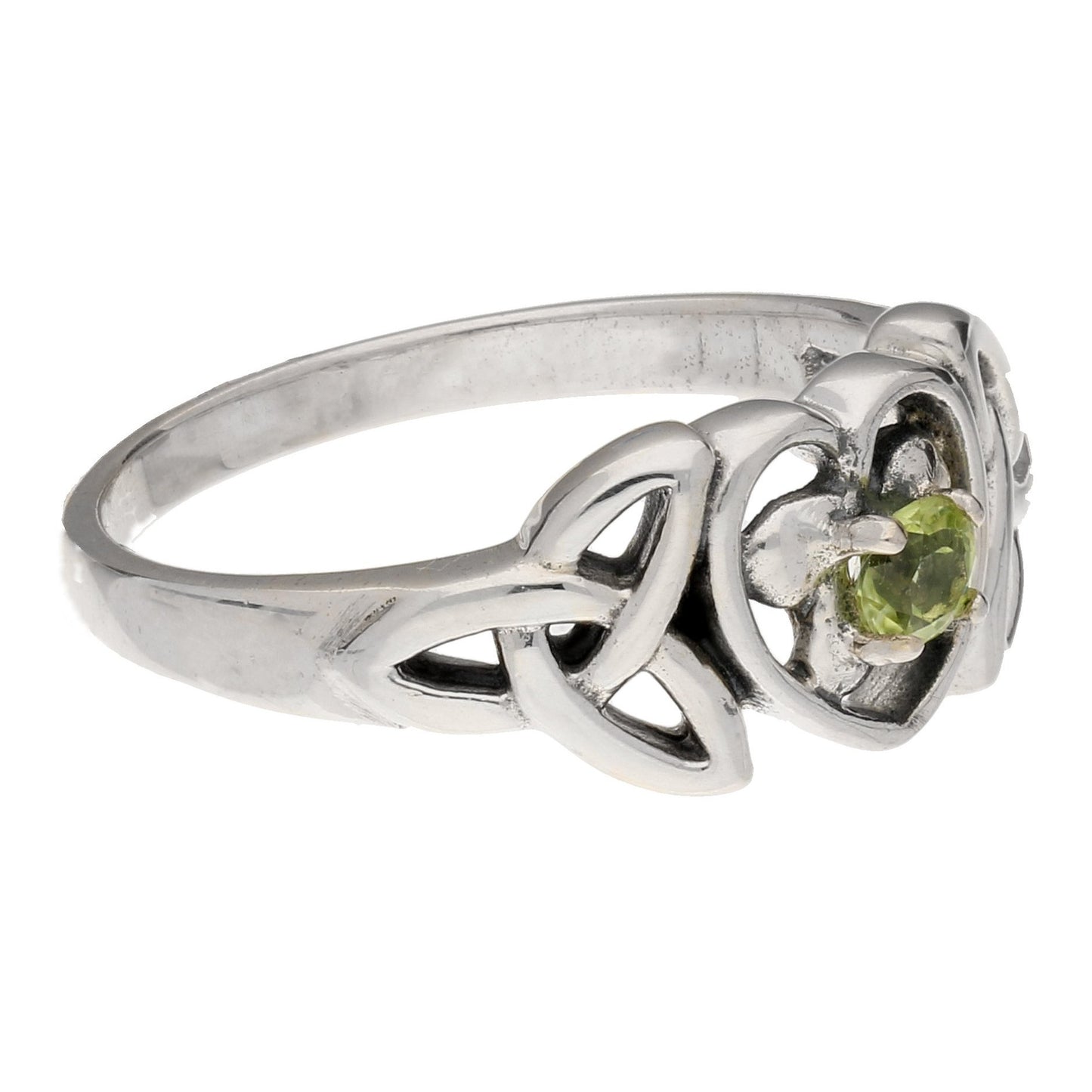 August Birthstone Ring - Sterling Silver Peridot Celtic Trinity Knot