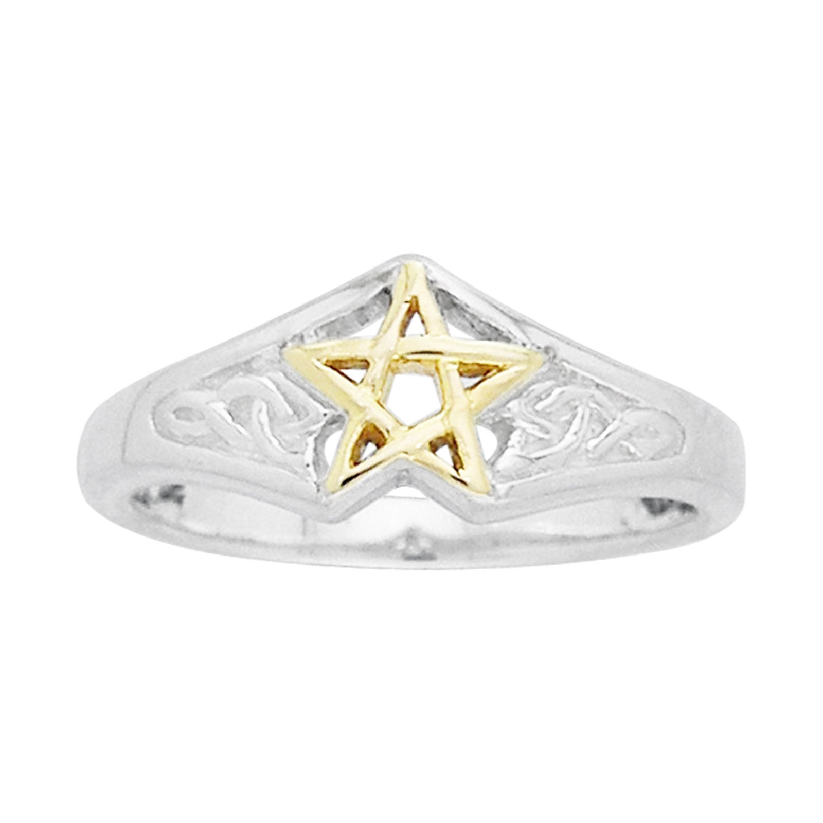 Sterling Silver Celtic Knot Golden Pentagram Ring - Silver Insanity