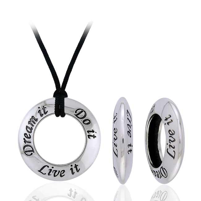 Dream, Do, Live It Affirmation Charm Sterling Silver Necklace - Silver Insanity