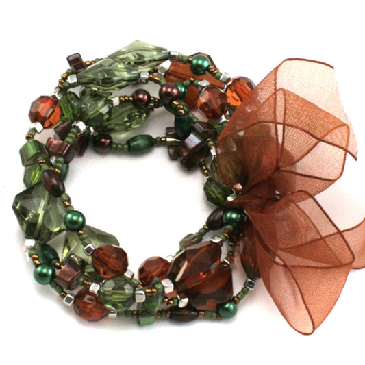 Green and Orange Lucite Crystal Stretch Bracelet Set - Silver Insanity
