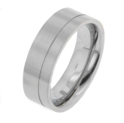 Mens Unispace Stripe Titanium Wedding Band Ring - Silver Insanity