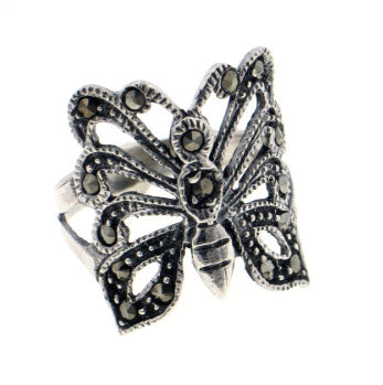Large Sterling Silver Marcasite Butterfly Ring - Silver Insanity