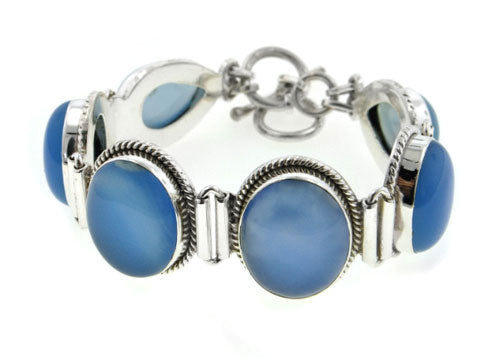Sterling Silver Large Blue Chalcedony Gemstone Bracelet - Silver Insanity