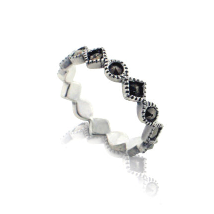 4mm Sterling Silver Shaped Marcasite Band Ring - Silver Insanity
