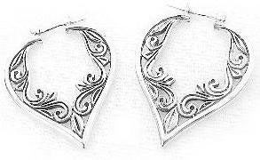 Victorian Style VINE Sterling Silver Hoop Drop Earrings - Silver Insanity