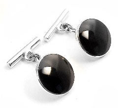 Sterling Silver Black Agate Chain and Bar Cufflinks - Silver Insanity