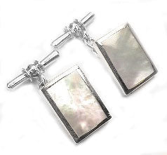 Sterling Silver Mother of Pearl Chain and Bar Cufflinks - Silver Insanity