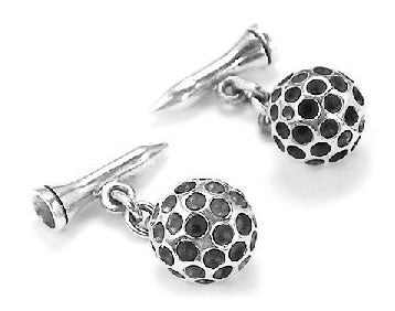 Sterling Silver Golf Ball & Tee Chain Bar Cuff Links - Silver Insanity