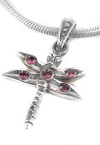 Small Red Crystal Dragonfly Sterling Silver Charm Pendant - Silver Insanity