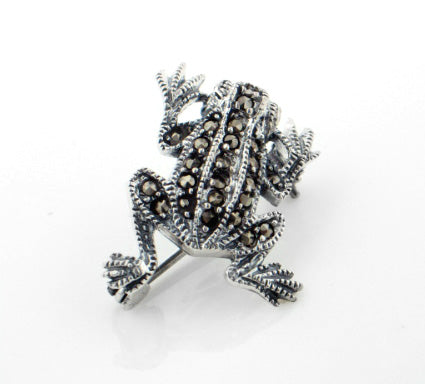 Sterling Silver Marcasite Frog Lapel Pin or Brooch - Silver Insanity