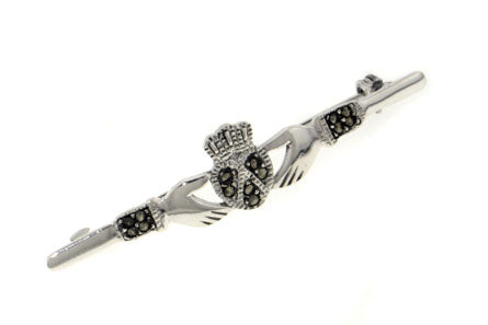Sterling Silver Genuine Marcasite Celtic Claddagh Bar Pin or Brooch - Silver Insanity