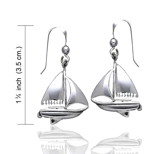 Full Sails - Nautical Ocean Sailboat Nickel Free Sterling Silver Hook Earrings - Silver Insanity