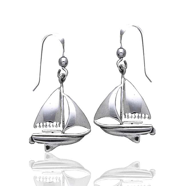 Full Sails - Nautical Ocean Sailboat Nickel Free Sterling Silver Hook Earrings - Silver Insanity