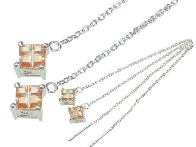 Sterling Silver Champagne CZ Threader Chain Earrings - Silver Insanity
